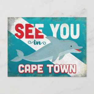 Cape Town Dolphin - Retro Vintage Travel Postcard
