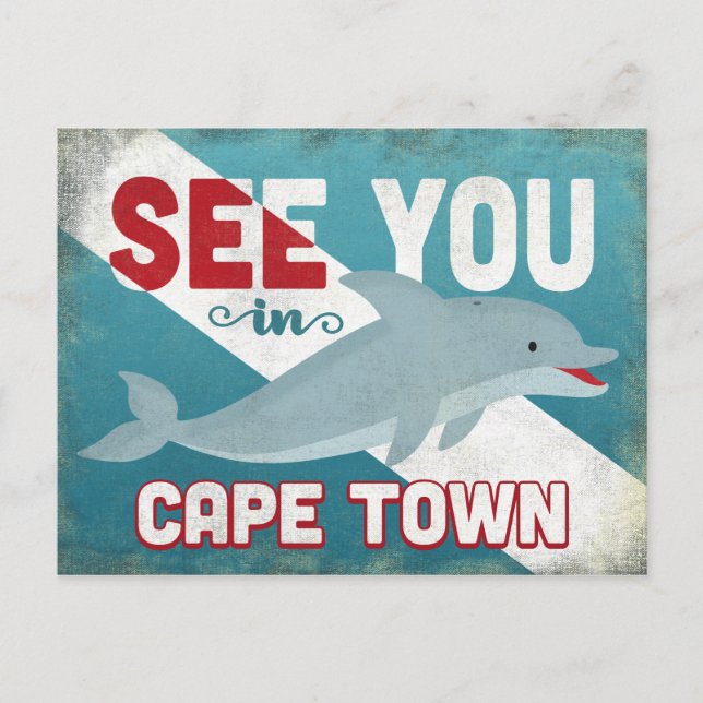 Cape Town Dolphin - Retro Vintage Travel Postcard (Front)
