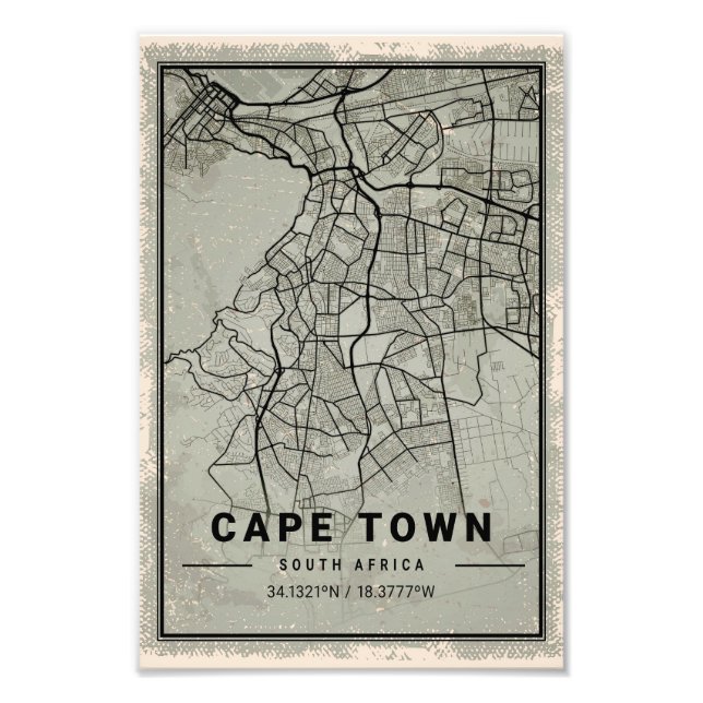 Cape town map print poster canvas | South africa (Front)