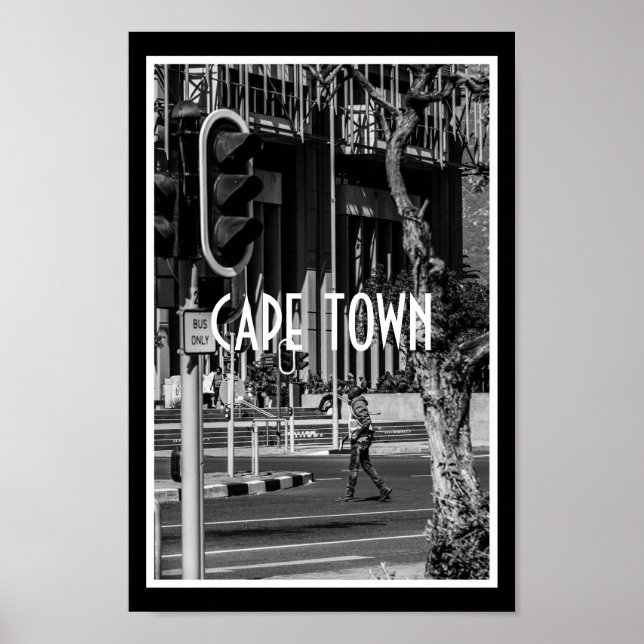 Cape Town Monochrome Cityscape Street Lifestyle Poster (Front)