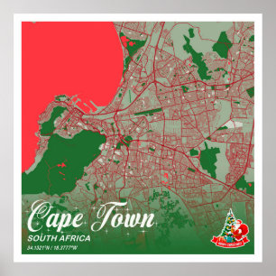 Cape Town - South Africa Christmas Color City Map Poster