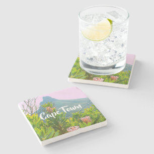 Cape Town South Africa Protea Lion's Head Nature Stone Coaster