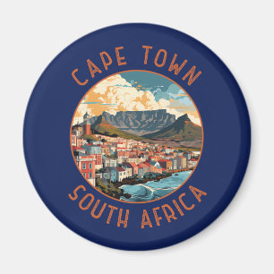 Cape Town South Africa Retro Distressed Circle Magnet