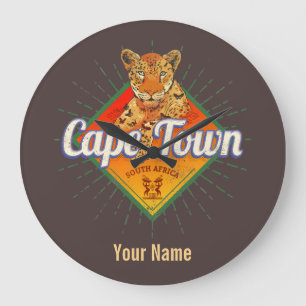Cape Town South Africa Retro Leopard Vintage Large Clock