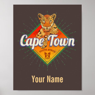 Cape Town South Africa Retro Leopard Vintage Poster