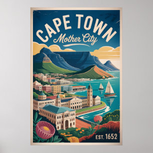Cape Town South Africa Retro Travel Poster Art