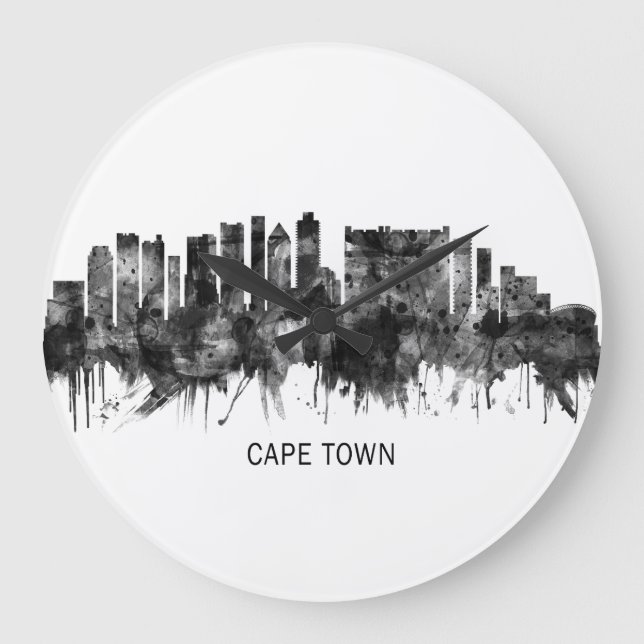 Cape Town South Africa Skyline BW Large Clock (Front)