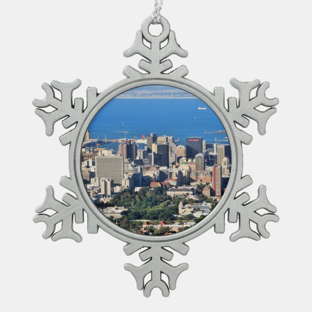 Cape Town, South Africa Snowflake Pewter Christmas Ornament (Front)
