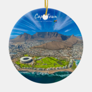 Cape Town, South Africa - Table Mountain View Ceramic Tree Decoration