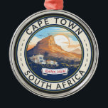 Cape Town South Africa Travel Art Badge Metal Tree Decoration<br><div class="desc">Cape Town retro vector travel design. Cape Town is a port city on South Africa’s southwest coast,  on a peninsula beneath the imposing Table Mountain.</div>