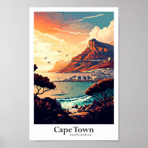 Cape Town South Africa Travel Art Vintage Poster