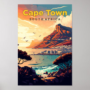 Cape Town South Africa Travel Art Vintage Poster