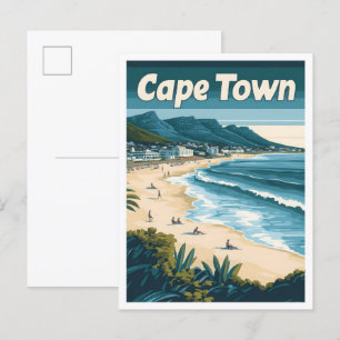 Cape Town South Africa Vintage Travel Illustration Postcard