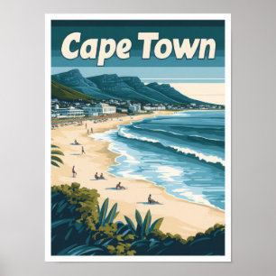 Cape Town South Africa Vintage Travel Illustration Poster