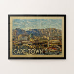 Cape Town South Africa Vintage Travel Jigsaw Puzzle<br><div class="desc">Cape Town South Africa design in Vintage Travel style featuring a beautiful harbor scene with boats and mountain.</div>