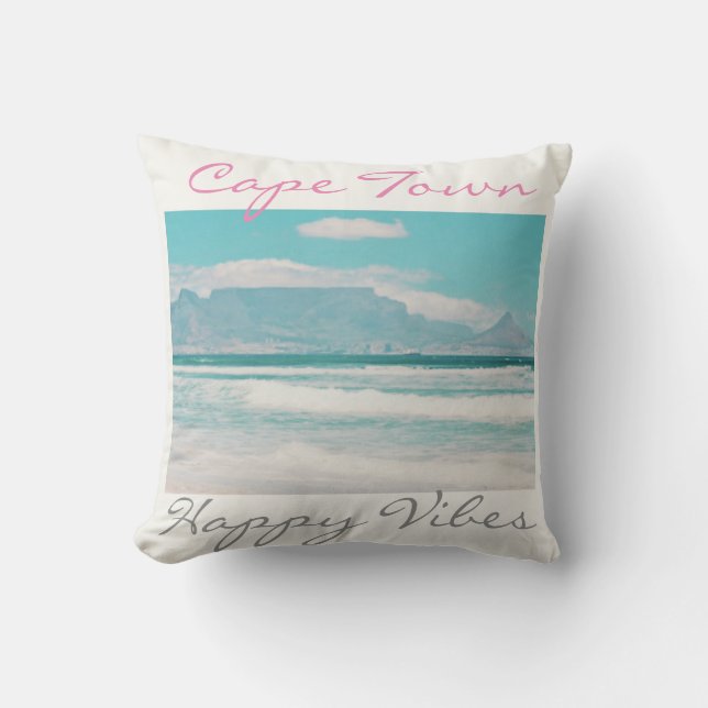 Cape Town Table Mountain Happy Vibes Throw Pillow (Front)