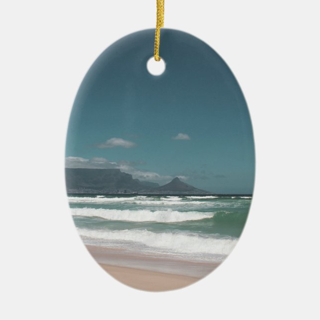 Cape Town Table Mountain Ocean Ceramic Tree Decoration (Front)