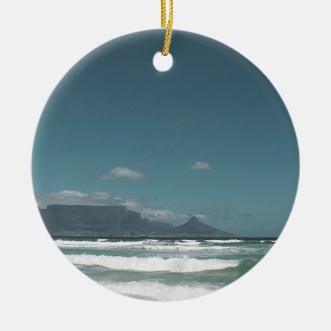 Cape Town Table Mountain Ocean Ceramic Tree Decoration (Front)