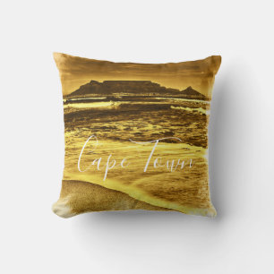 Cape Town Table Mountain Ocean Waves Beach Cushion