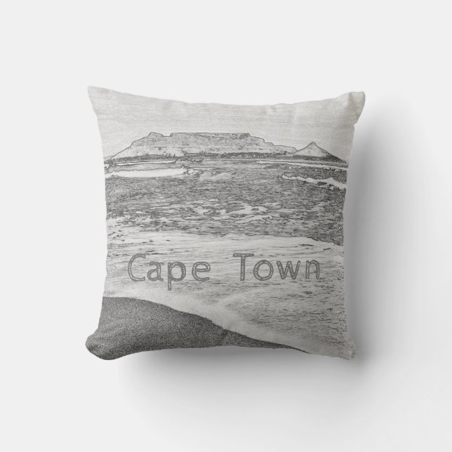 Cape Town Table Mountain Ocean Waves Beach Cushion (Front)