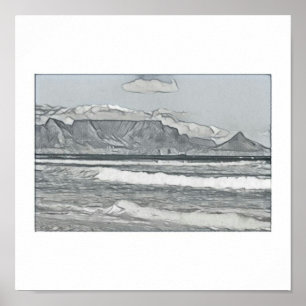 Cape Town Table Mountain Sketch Poster