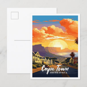 Cape Town Vintage Art Travel Illustration Postcard