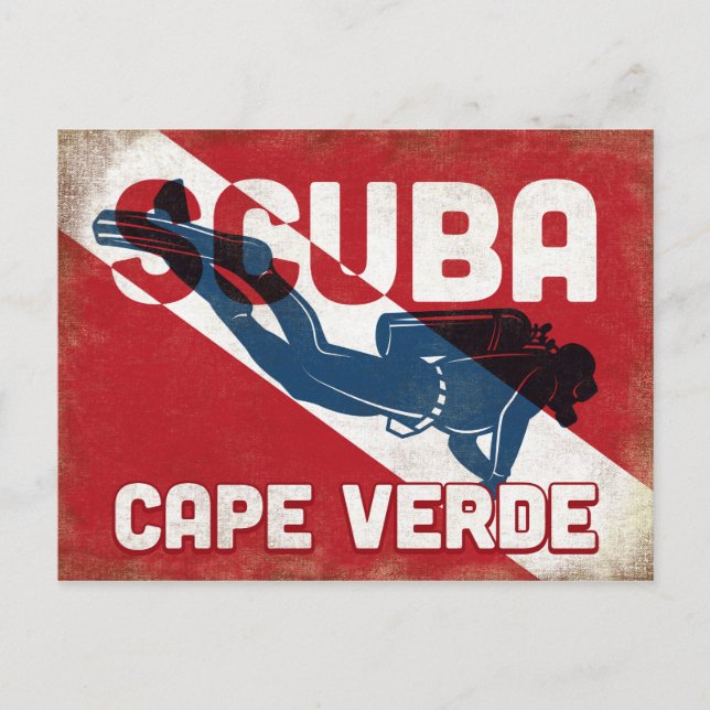 Cape Verde Scuba Diver - Blue Retro Postcard (Front)