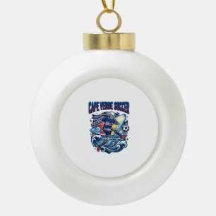 Cape Verde Soccer Skeleton Striker Nations Premium Ceramic Ball Christmas Ornament