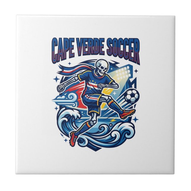 Cape Verde Soccer Skeleton Striker Nations Premium Tile (Front)