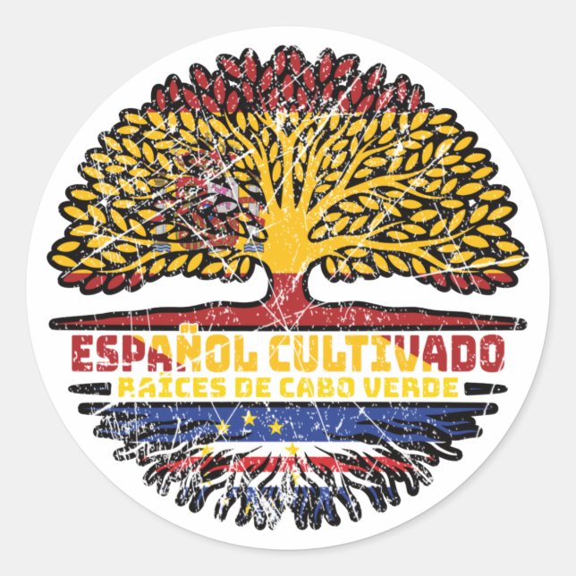 Cape Verde Spain Spanish Tree Roots Flag Classic Round Sticker (Front)