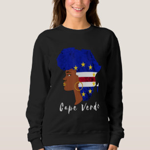 Cape Verde Woman Cafe Verdean Roots Maps Hair Eari Sweatshirt