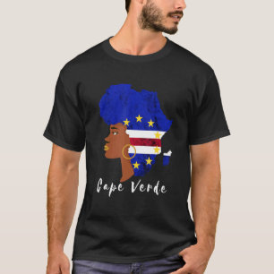 Cape Verde Woman Cafe Verdean Roots Maps Hair Eari T-Shirt