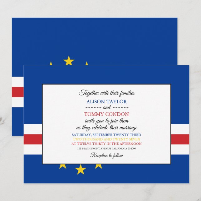 Cape Verdean Flag, Flag of Cape Verde Wedding Invitation (Front/Back)