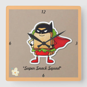 "Caped Food Fun" Square Wall Clock