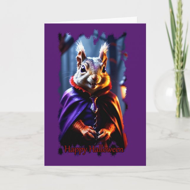 Caped Vampire Squirrel Halloween Card (Front)