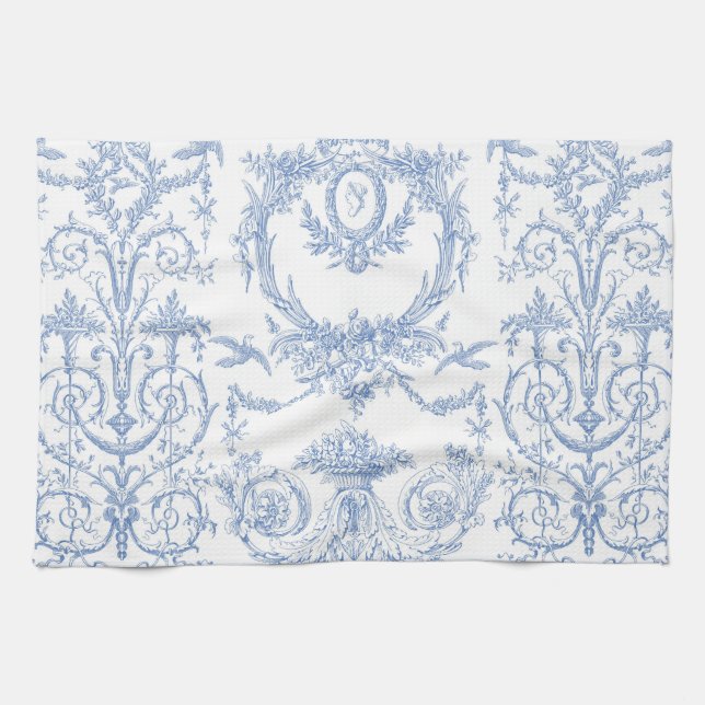 Capetian Toile blueberry Tea Towel (Horizontal)