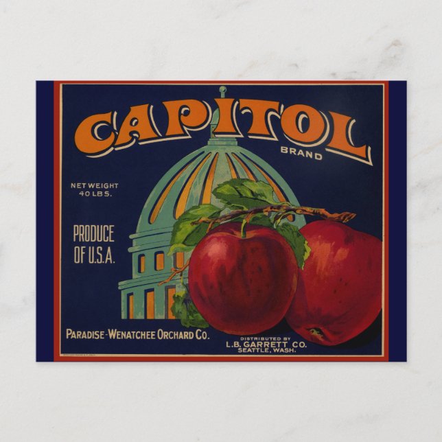 Capital Apple Label Sacramento Postcard (Front)