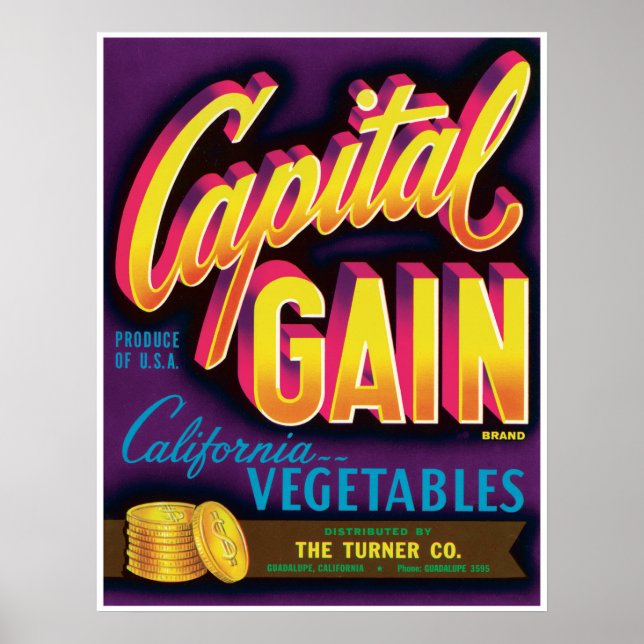 Capital Gain Guadalupe California Vegetables Gold Poster (Front)
