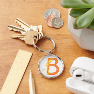 Capital letter B floral monogram Key Ring