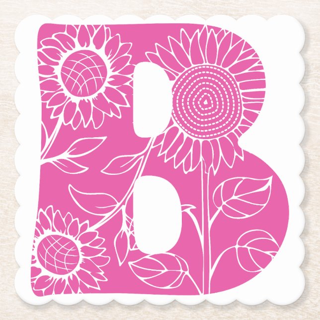 Capital letter B floral monogram Paper Coaster (Front)