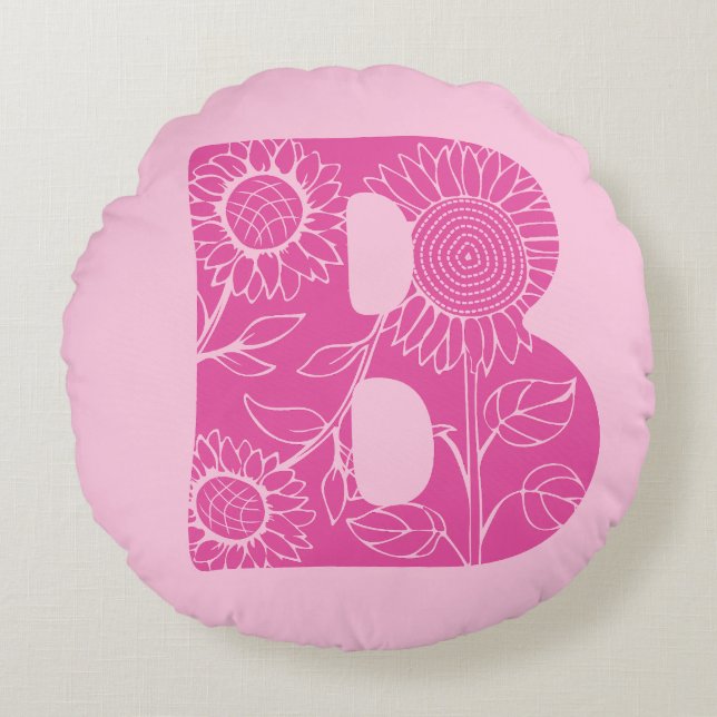 Capital letter B floral monogram Round Cushion (Front)