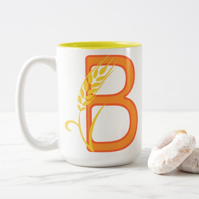 Capital letter B floral monogram Two-Tone Coffee Mug (With Donut)