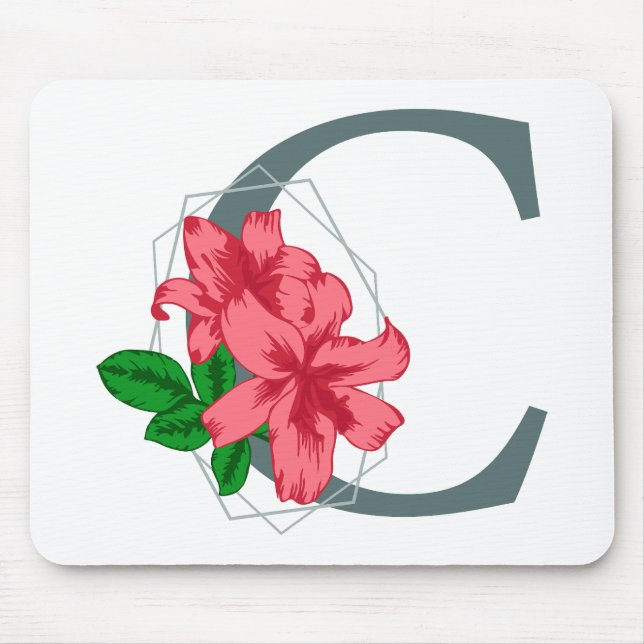 Capital letter C floral monogram Mouse Mat (Front)