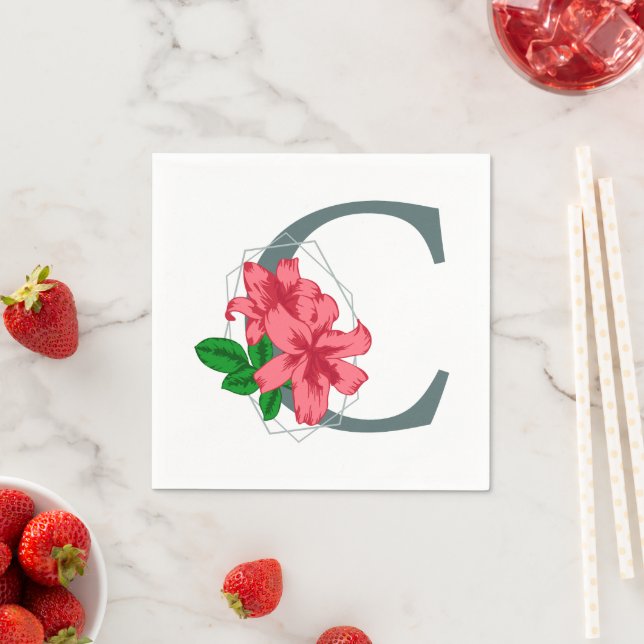Capital letter C floral monogram Napkin (Insitu)