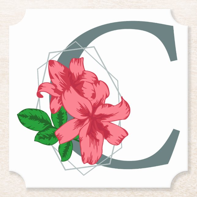 Capital letter C floral monogram Paper Coaster (Front)