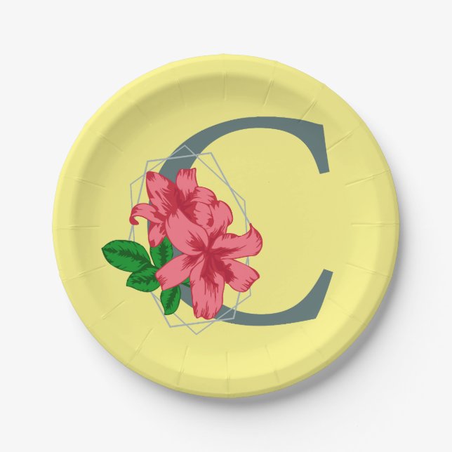 Capital letter C floral monogram Paper Plate (Front)
