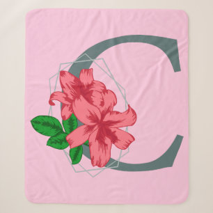 Capital letter C floral monogram Sherpa Blanket