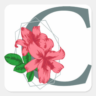 Capital letter C floral monogram Square Sticker