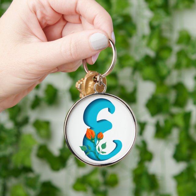 Capital letter E floral monogram Key Ring (Hand)
