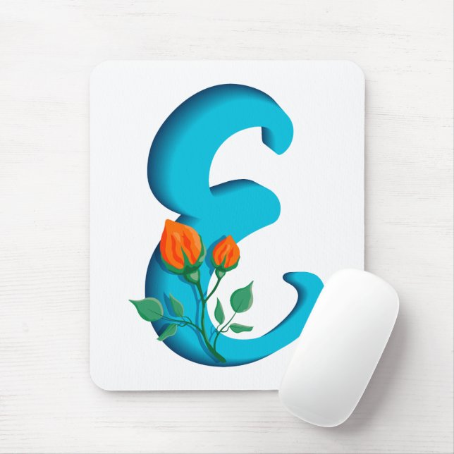 Capital letter E floral monogram Mouse Mat (With Mouse)